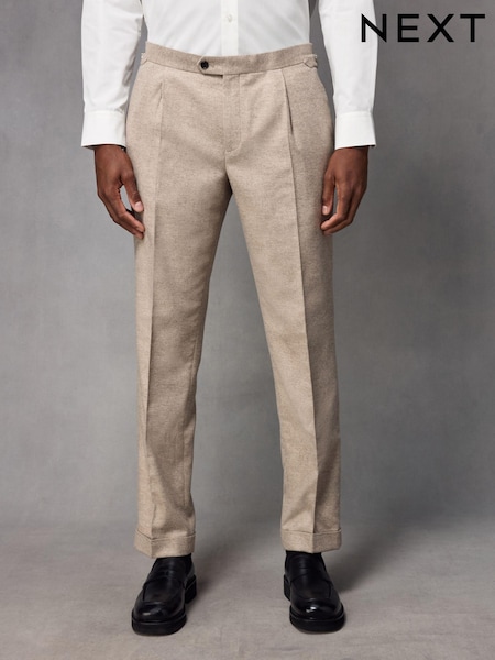 Neutral Wool Blend Herringbone Suit Trousers (K86541) | AED180