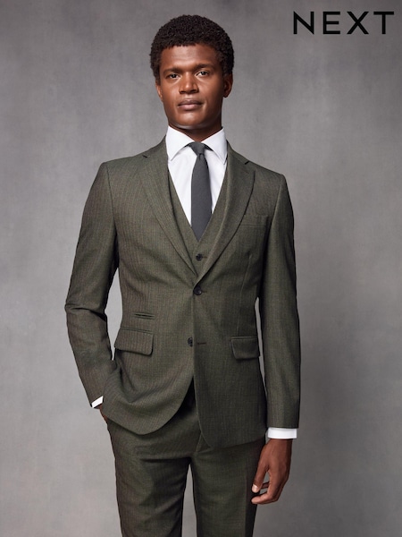 Green Slim Fit Textured Wool Suit Jacket (K86555) | €119