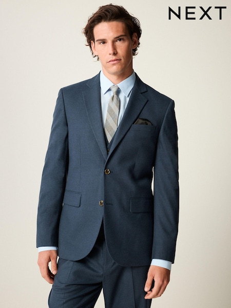 Blue Slim Fit Textured Flannel Suit Jacket (K86560) | €95