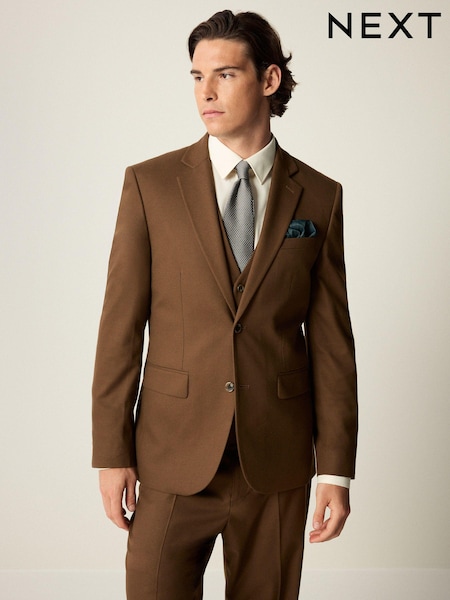 Brown Slim Fit Flannel Suit Jacket (K86564) | €112