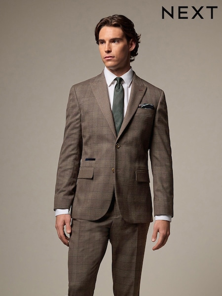 rjava - Standardni kroj - Trimmed Check Suit Jacket (K86566) | € 74