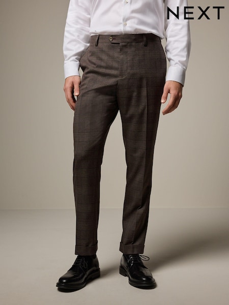 Brown Trimmed Check Brown Suit Trousers (K86567) | AED109