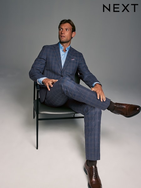 Mornarsko modra - Standardni kroj - Tailored Fit Brushed Check Suit Jacket (K86568) | € 74