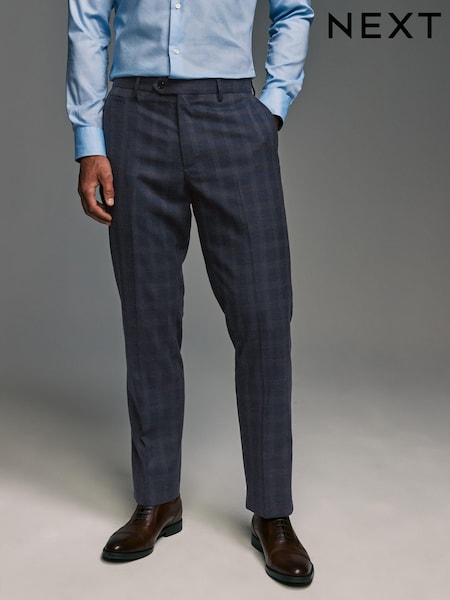 Navy Blue Tailored Fit Brushed Check Suit Trousers (K86569) | AED109