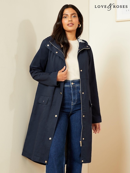 Bleumarin albastru - Love & Roses Rezistent la duș parka impermeabil (K86606) | 268 LEI