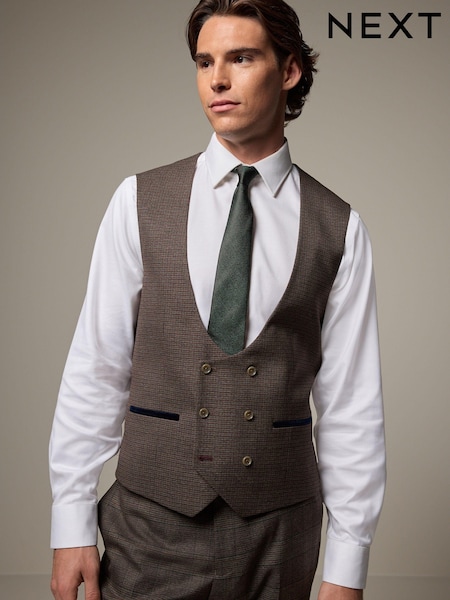 Brown Trimmed Check Brown Suit Waistcoat (K86871) | €57