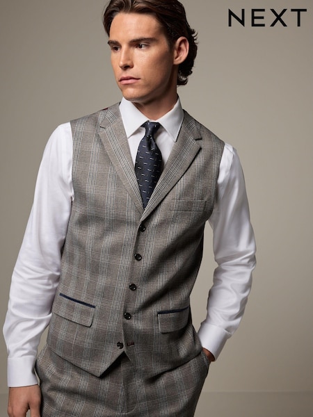 Бежевий - Trimmed Check Suit Waistcoat (K86873) | 1 857 грн