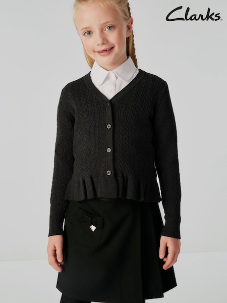 Clarks Black Girls Cable Knit Frill School Cardigan (K86877) | AED93 - AED134
