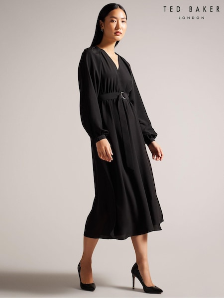 Черный - Ted Baker Comus Midi Shirt Dress With Gathered Neck (K86885) | €58