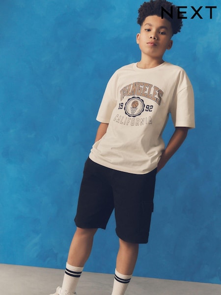 Ecru 100% Cotton Short Sleeve Oversized Fit Varsity T-Shirt (3-16yrs) (K86957) | €6 - €8