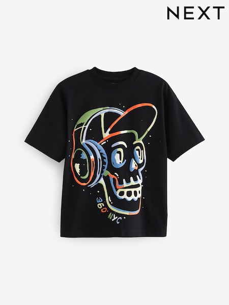 أسود جمجمة - Relaxed Fit Short Sleeve Graphic Print T-Shirt (3-16yrs) (K86990) | ‏17 د.إ.‏ - ‏ 28‏ د.إ.