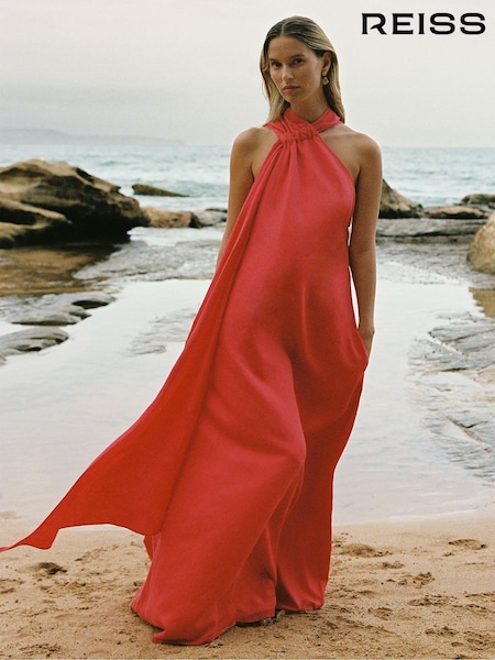 Reiss Odell Linen Blend Drape Maxi Dress (K87081) | €378