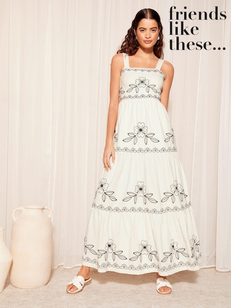 Friends Like These White Petite Embroidered Tiered Strappy Maxi Dress (K87259) | €30