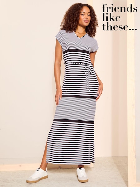 Friends Like These Black/White Petite Straight  V Neck Jersey Maxi Dress (K87268) | 89 QAR