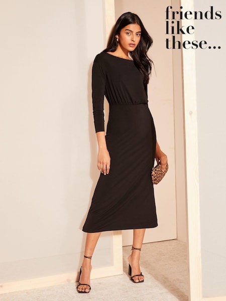 Friends Like These Black Jersey Slash Neck Midi Dress (K87277) | AED102