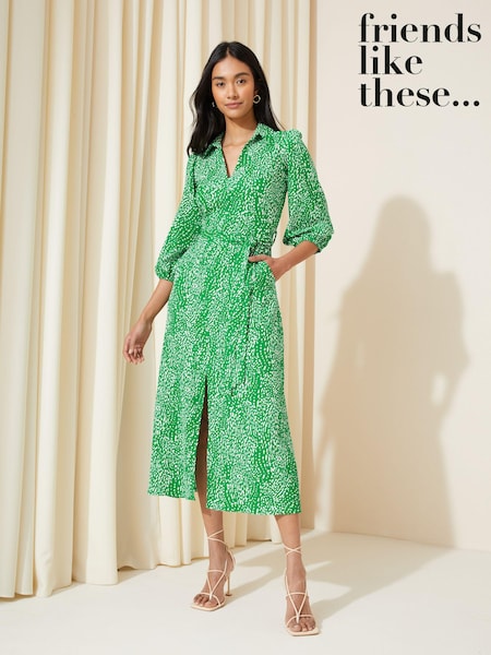 Friends Like These Green V Neck Jersey Belted Midi Shirt Dress (K87296) | €30