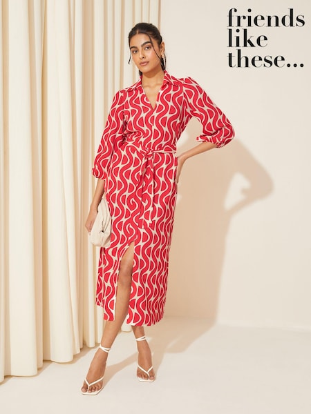 Friends Like These Red V Neck Jersey Belted Midi Shirt Dress (K87297) | €30