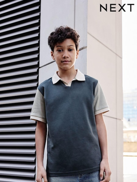 V barvi oglja - Revere Collar Short Sleeve 100% Cotton Polo Shirt (3-16yrs) (K87337) | € 6 - € 10
