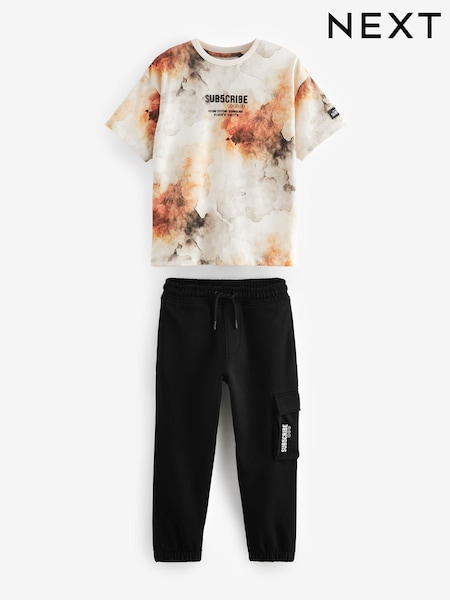 Black/Ecru Subscribe Short Sleeve 100% Cotton T-Shirt and Cargo Jogger Set (3-16yrs) (K87440) | €13 - €18