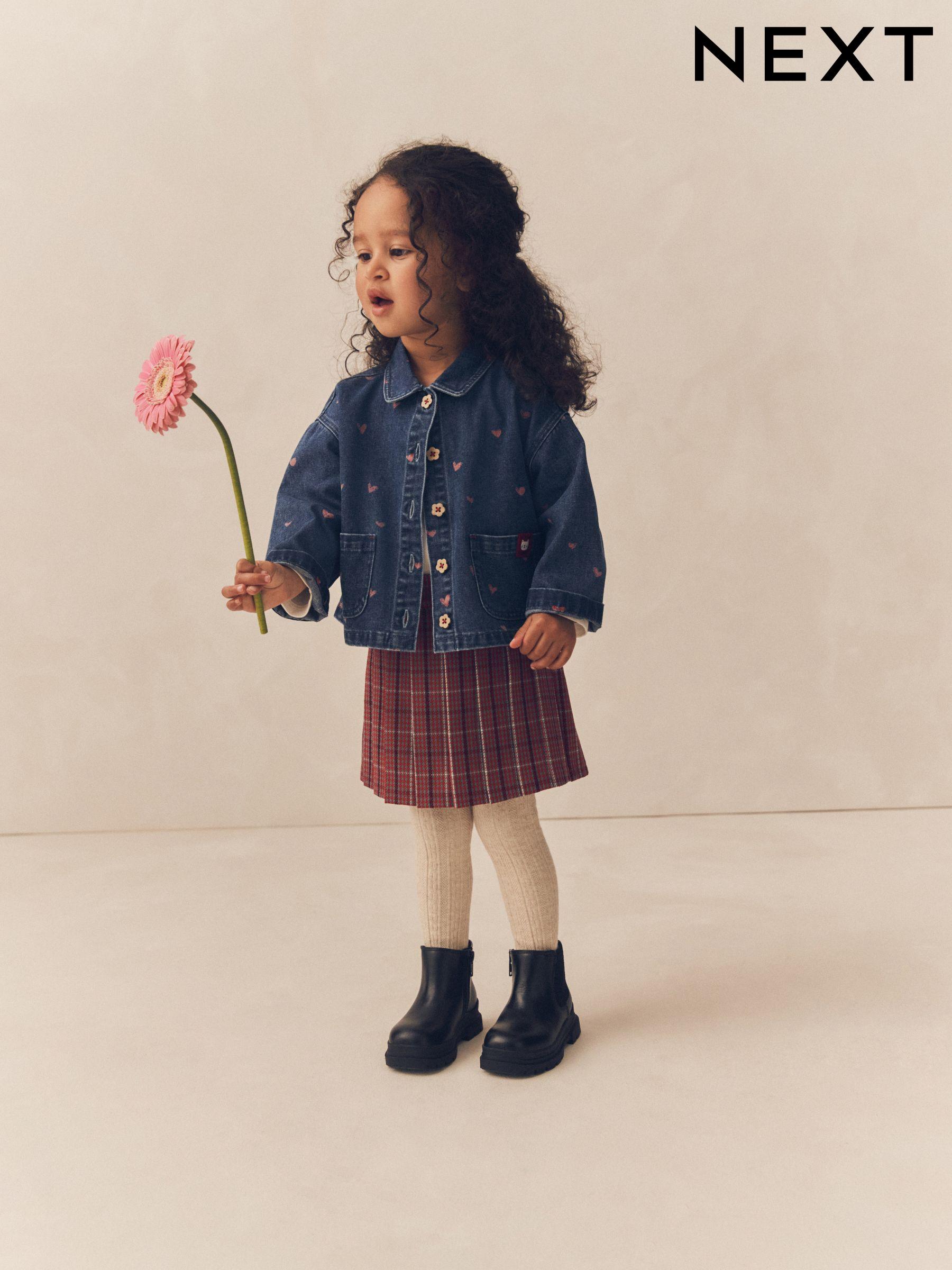 Red denim skirt set sales