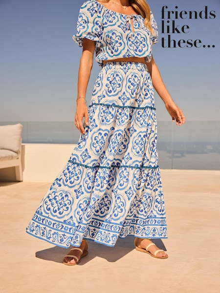 Friends Like These Blue Floral Tiered Cotton Maxi Skirt (K87512) | €26