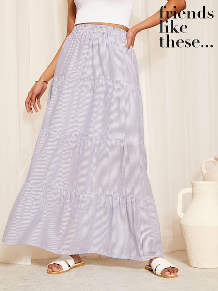 Friends Like These Blue Pinstripe Boho Maxi Tiered Cotton Skirt (K87515) | €24