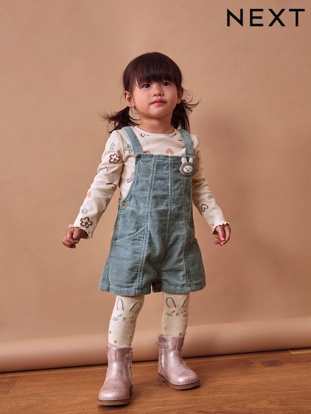 أزرق - 100% Cotton Corduroy Dungarees T-Shirt & Tights Set (3mths-7yrs) (K87516) | ‏95 د.إ.‏ - ‏ 109‏ د.إ.