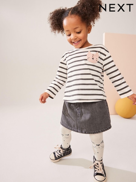 Black/White 100% Cotton Skirt, T-Shirt and Tights Set (3mths-7yrs) (K87520) | AED24 - AED28