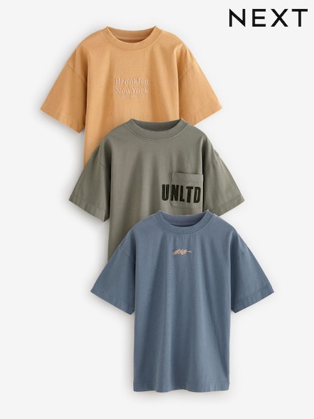 Modra/zelena/rumena - Relaxed Fit Washed Short Sleeve 100% Cotton T-Shirts 3 Pack (3-16yrs) (K87616) | € 19 - € 25