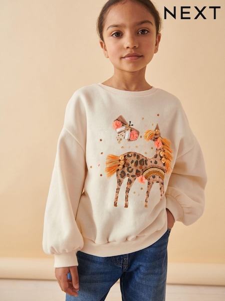 Ecru Applique Unicorn Sweatshirt (3-16yrs) (K87618) | AED53 - AED71