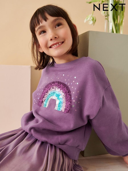 Berry Red Rainbow Sequin Sweatshirt (3-16yrs) (K87621) | 55 QAR - 72 QAR