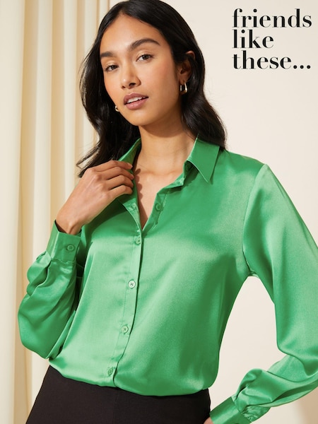 Friends Like These Emerald Green Satin Button Through Shirt (K87634) | €26