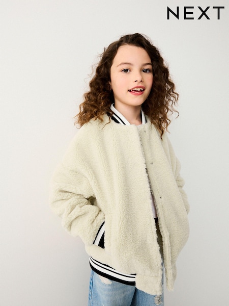 Ecru Cream - Borg Varsity Bomber Jacket (3-16yrs) (K88009) | € 21 - € 27