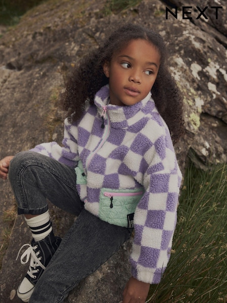 Purple Checkerboard Borg Fleece Zip Through Jacket (3-16yrs) (K88017) | AED99 - AED121