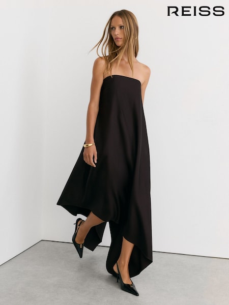 Uva de Borgoña - Reiss Robyn Wool-blend Strapless Asymmetric Midi Dress