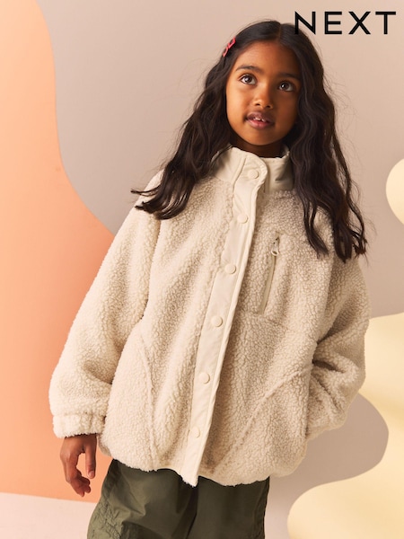 Ecru - Borg Fleece Popper Jacket (3-16yrs) (K88042) | 109 LEI - 139 LEI