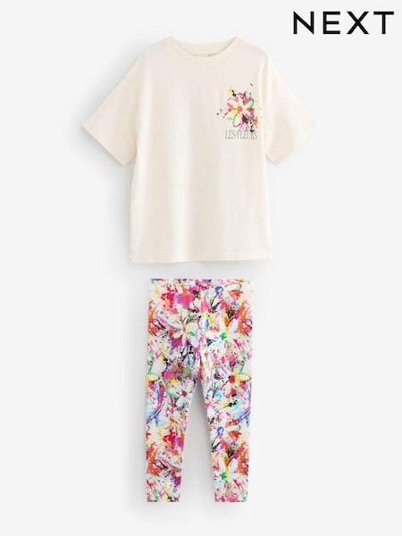 Multicolour Flower 100% Cotton T-Shirt And Leggings Set (3-16yrs) (K88179) | €10.50 - €13