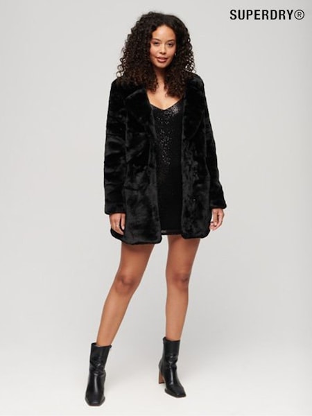 Superdry Black Vintage Mid Faux Fur Coat (K88185) | €79