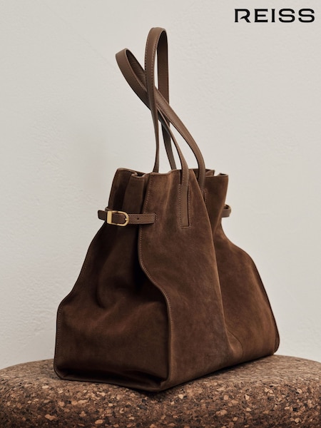 Tan - Reiss Indigo Suede Oversized Tote Bag
