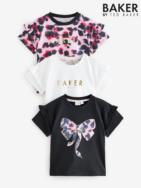 Baker By Ted Baker Multi Animal Print Frill Sleeve 100% Cotton T-shirts 3 Pack (K88205) | ‏15 د.ك.‏ - ‏17.500 د.ك.‏