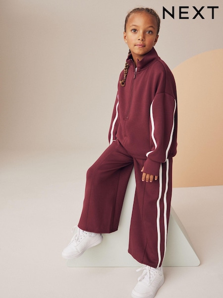 Burgundy Half Zip Top And Wide Leg Joggers Set (3-16yrs) (K88221) | AED92 - AED114