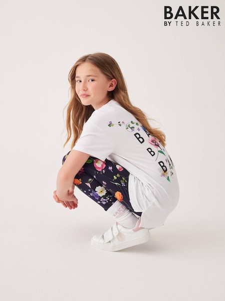 Baker by Ted Baker Navy Floral Graphic 100% Cotton T-Shirt And Leggings Set (K88223) | AED98 - AED119