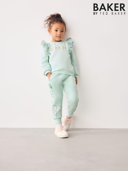 Verde mentol - Set de 2 piese cu bluză de molton cu volane și pantaloni sport Baker by Ted Baker (K88226) | 137 LEI - 163 LEI