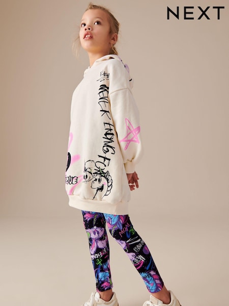 Multi Purple Graffiti Longline Hoodie And Legging Set (3-16yrs) (K88228) | AED78 - AED99