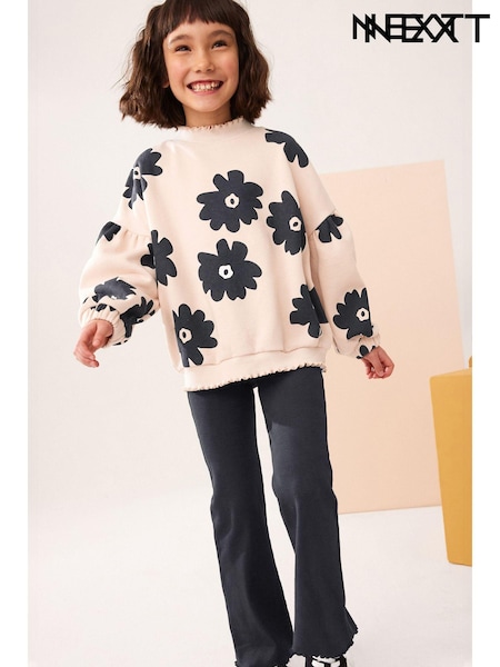Schwarz geblümt - Sweatshirt And Ribbed Flare Set (3-16yrs) (K88245) | 10 € - 13 €