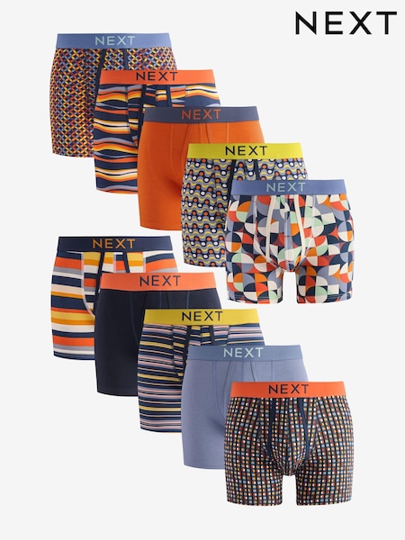 Navy Blue/Orange Spot/Stripe 10 pack A-Front Boxers (K88252) | €55