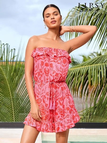 Pink - Lipsy Bandeau Holiday Ruffle Playsuit (K88258) | 121 LEI
