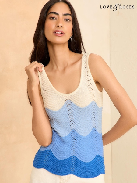 Bleumarin albastru - Maiou tricotat cu cusături ondulate Love & Roses ondulat (K88264) | 103 LEI