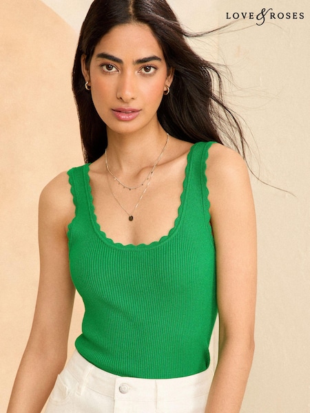 Love & Roses Scallop Scoop Neck Knitted Top (K88296) | 85 LEI