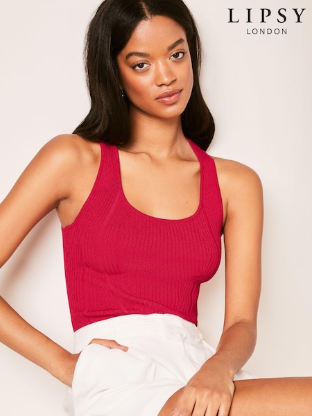 Roșu - Vestă tricotată cu model zigzag Lipsy (K88320) | 114 LEI